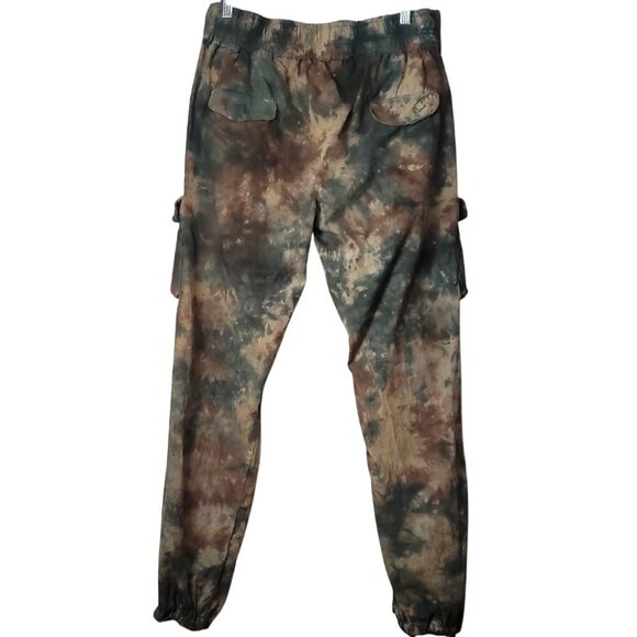 MNML Brown & Green Camo Cargo Pants L Relaxed Fit Straight Leg 100% Cotton Made - Picture 5 of 14